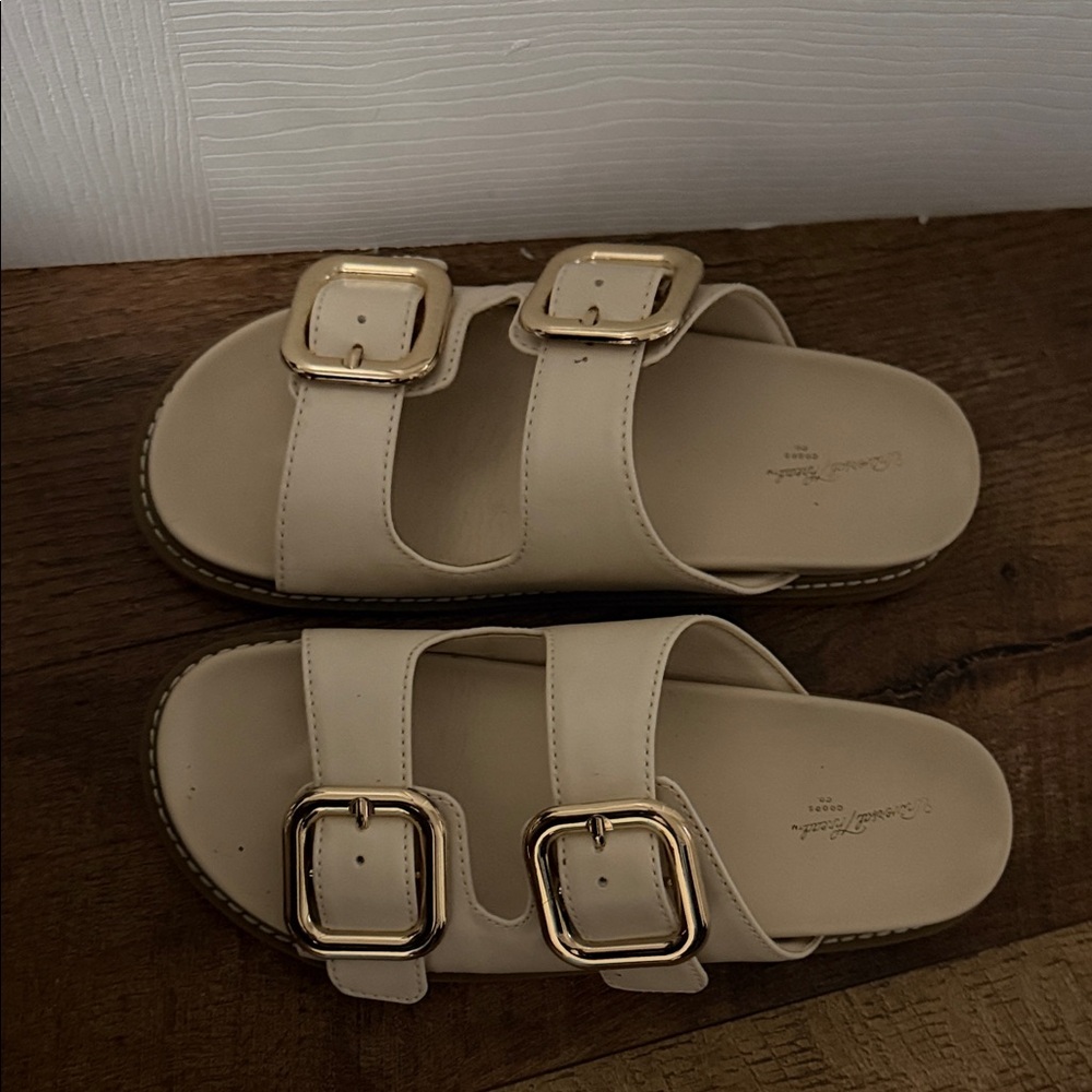 Cream Sandals with Gold Buckles